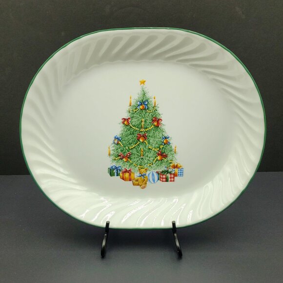 Corelle Holiday Magic Platter White Swirl Christmas Tree Oval Serving Plate - Picture 1 of 7